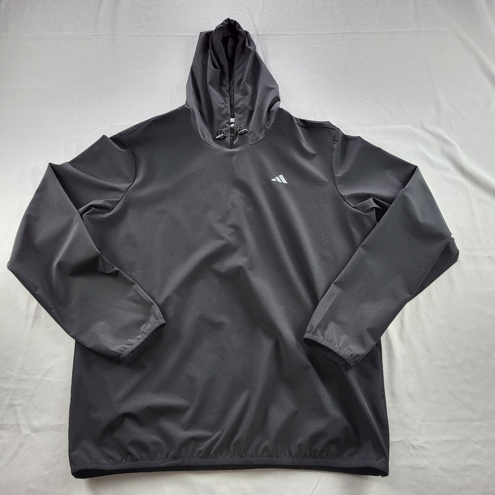 Adidas Woven Pullover Mens Size M Black Hooded Lightweight Training Top ADVR088